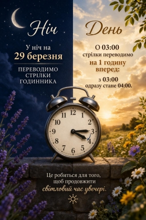 Перехід на літній час в Україні у 2026 році відбудеться 29 березня